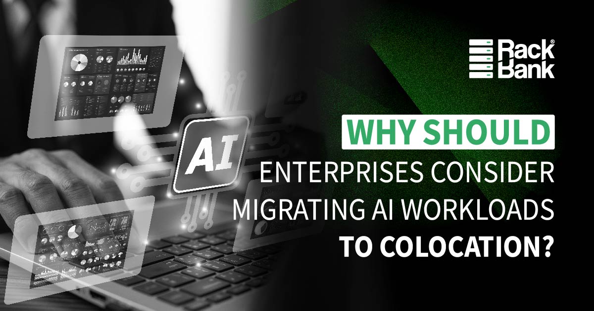 Enterprise server racks in a secure data center environment, representing AI workload migration to colocation for improved performance, scalability, and cost-efficiency