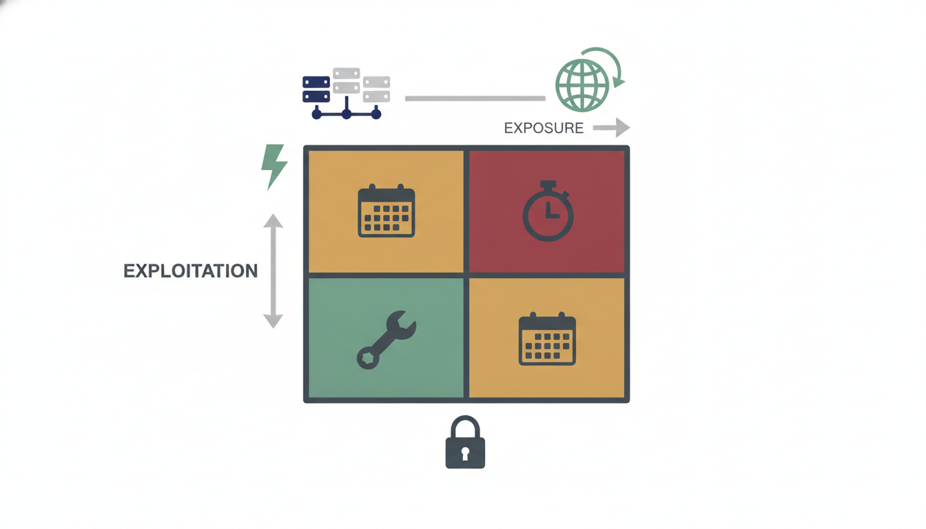Two by two matrix of exploitation status against internet exposure