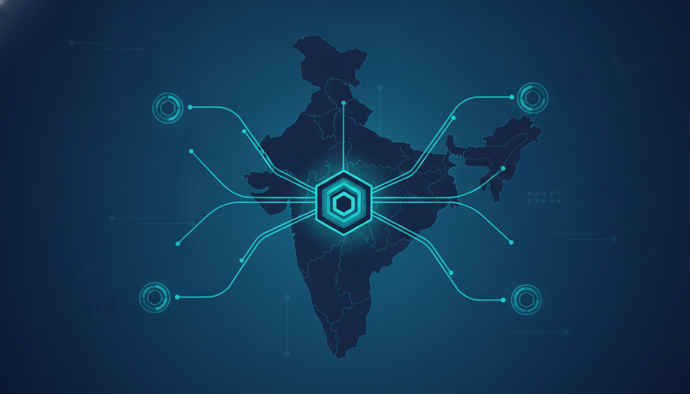 Concept map of India showing a Central India inland data centre node linked by fibre routes to coastal and northern colocation hubs